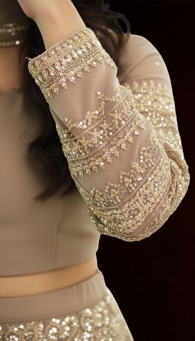 Golden Grace Taupe Embroidered Lehenga