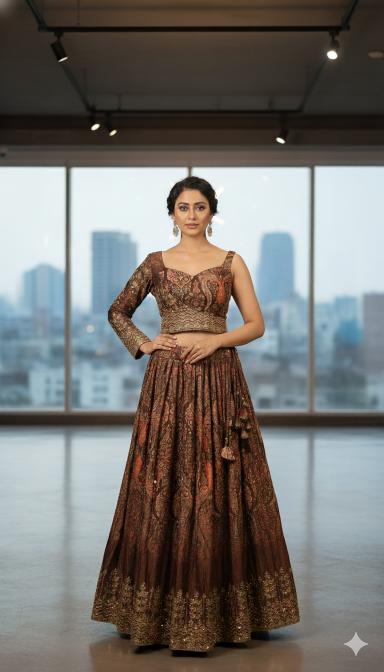 Maroon Printed Indo Western Lehenga Set
