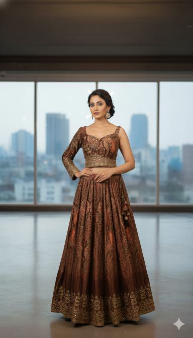 Maroon Printed Indo Western Lehenga Set