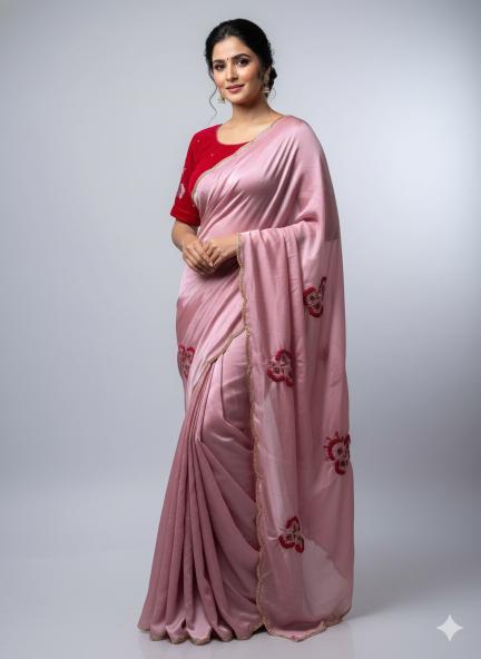 Blush Rose Soft Organza Saree with Ruby Velvet Blouse