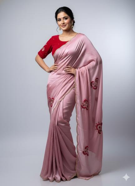 Blush Rose Soft Organza Saree with Ruby Velvet Blouse