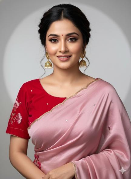 Blush Rose Soft Organza Saree with Ruby Velvet Blouse