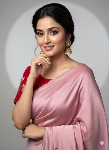 Blush Rose Soft Organza Saree with Ruby Velvet Blouse