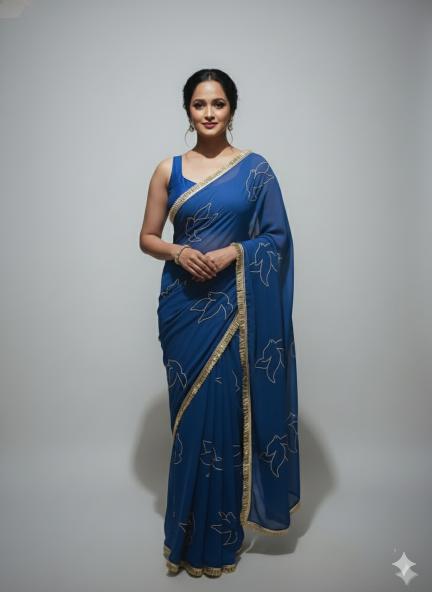 Midnight Bloom Beaded Chiffon Saree