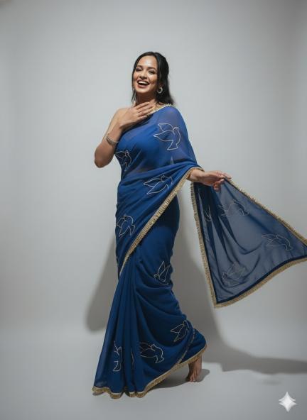Midnight Bloom Beaded Chiffon Saree