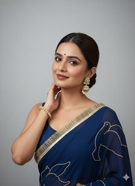 Midnight Bloom Beaded Chiffon Saree