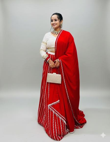 Red and White chiken curry lahenga set