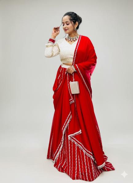 Red and White chiken curry lahenga set