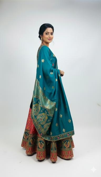 Royal Teal & Crimson Banarasi Lehenga Set