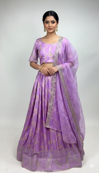 Lavender Brocade Lehenga Set