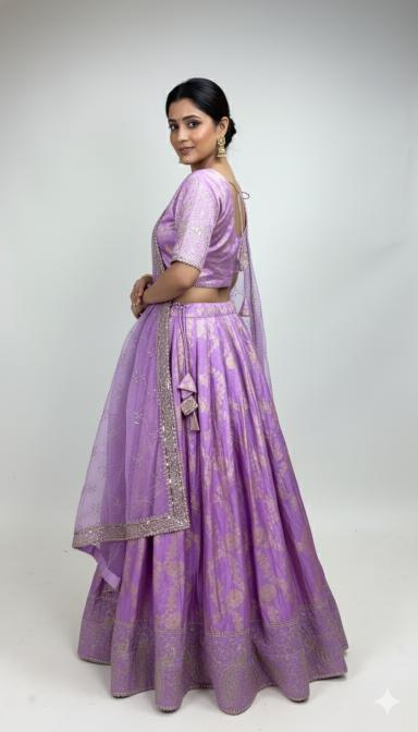 Lavender Brocade Lehenga Set