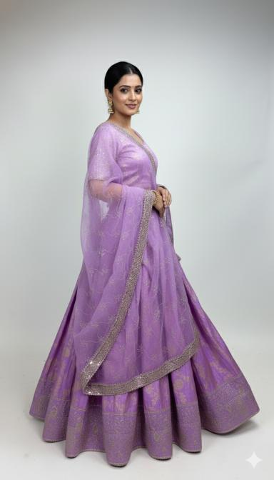 Lavender Brocade Lehenga Set