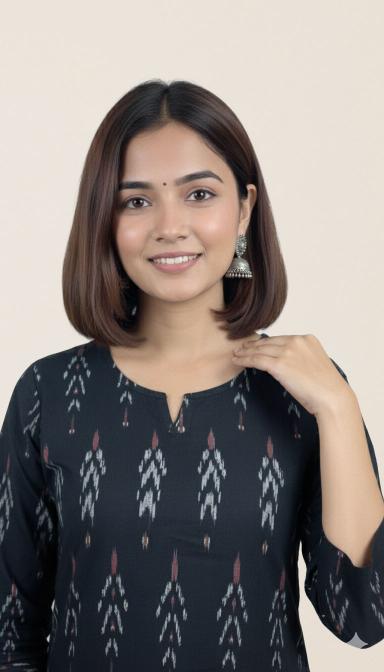 Charcoal  Ikkat Straight Kurti