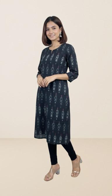 Charcoal  Ikkat Straight Kurti