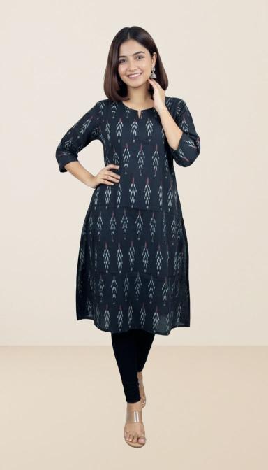 Charcoal  Ikkat Straight Kurti