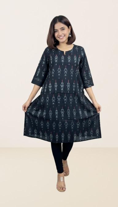 Charcoal  Ikkat Straight Kurti