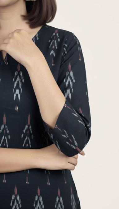 Charcoal  Ikkat Straight Kurti