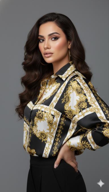 Royal Baroque Print Satin Shirt