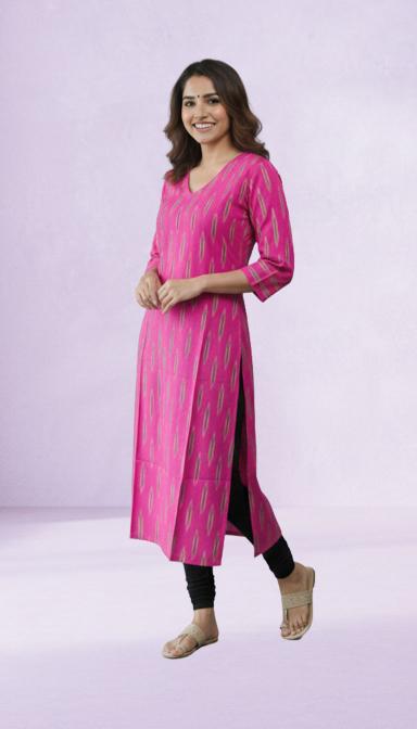 Pink Ikkat Straight Kurti