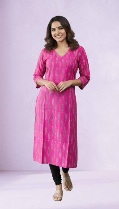 Pink Ikkat Straight Kurti