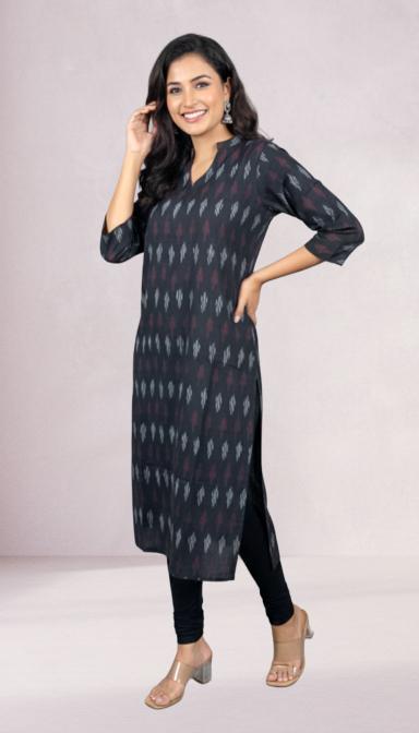 Black Ikat Straight Kurti