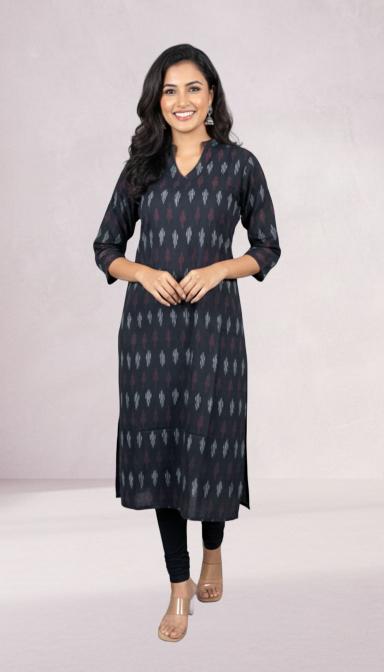 Black Ikat Straight Kurti