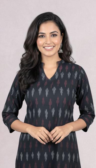 Black Ikat Straight Kurti