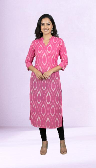 Pink Ikat Straight Kurti