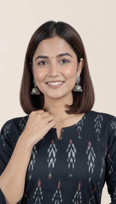 Charcoal  Ikkat Straight Kurti