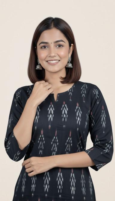 Charcoal  Ikkat Straight Kurti