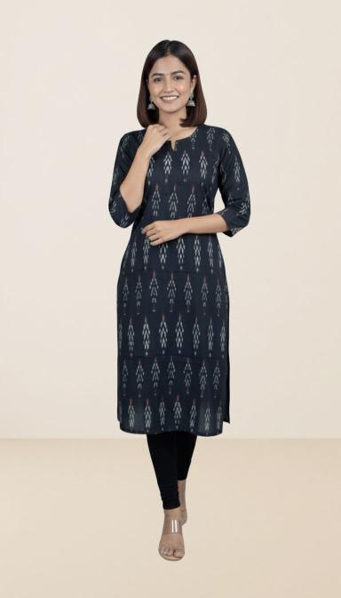 Charcoal  Ikkat Straight Kurti