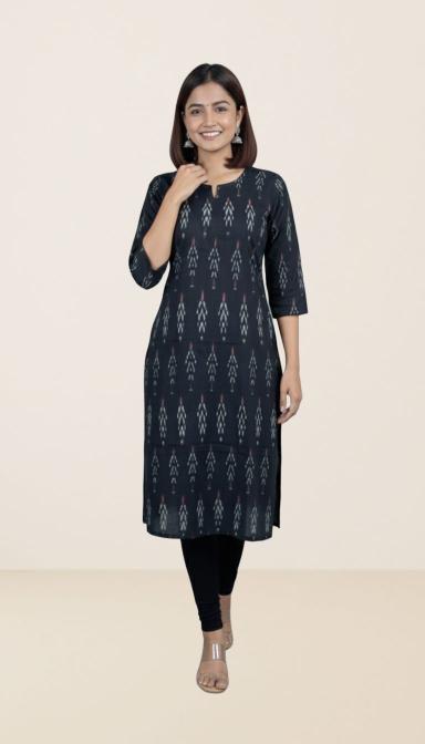 Charcoal  Ikkat Straight Kurti
