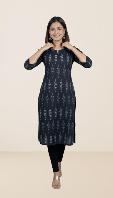 Charcoal  Ikkat Straight Kurti