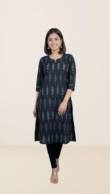 Charcoal  Ikkat Straight Kurti