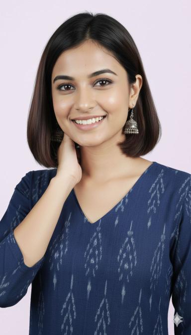 Navy Blue Ikat A-Line Kurti