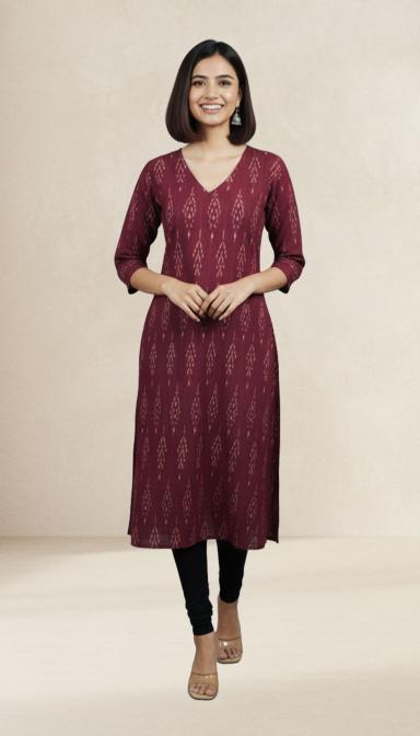 Maroon Ikat A-Line Kurti