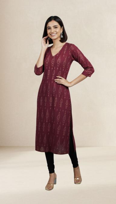 Maroon Ikat A-Line Kurti