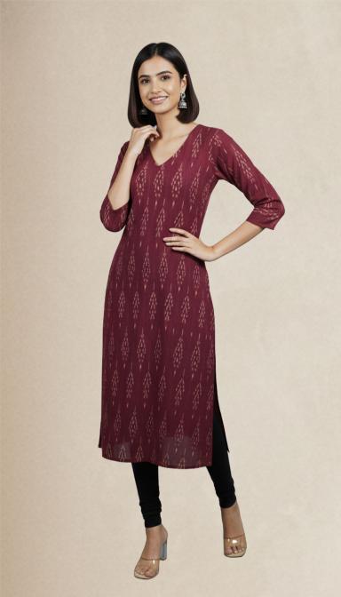 Maroon Ikat A-Line Kurti