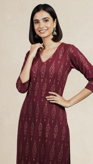 Maroon Ikat A-Line Kurti