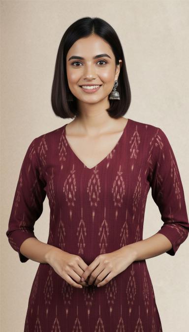 Maroon Ikat A-Line Kurti