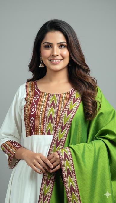 Sambalpuri Anarkali Suit with Green Dupatta