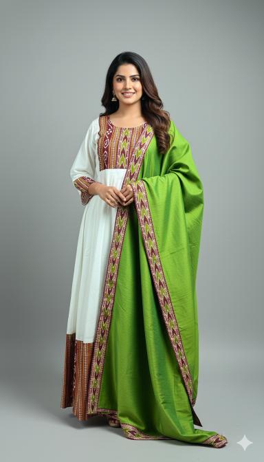 Sambalpuri Anarkali Suit with Green Dupatta