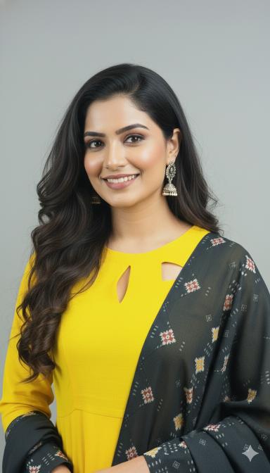 Yellow Sambalpuri Anarkali Suit with Black Dupatta