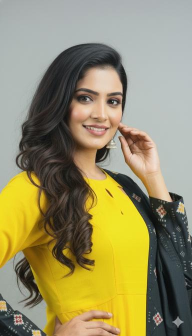 Yellow Sambalpuri Anarkali Suit with Black Dupatta