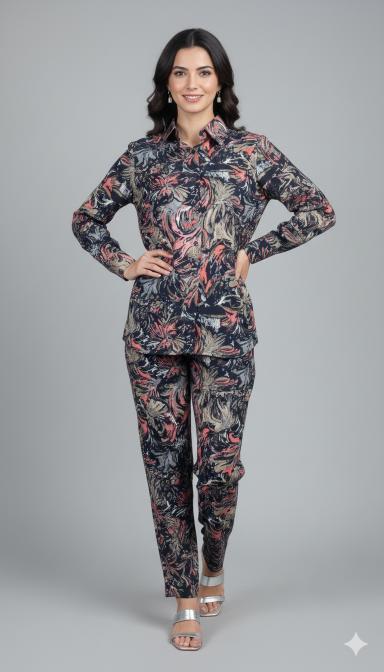 Midnight Bloom Floral Shirt & Pant Co-ord Set
