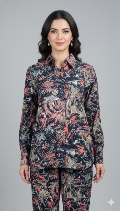 Midnight Bloom Floral Shirt & Pant Co-ord Set
