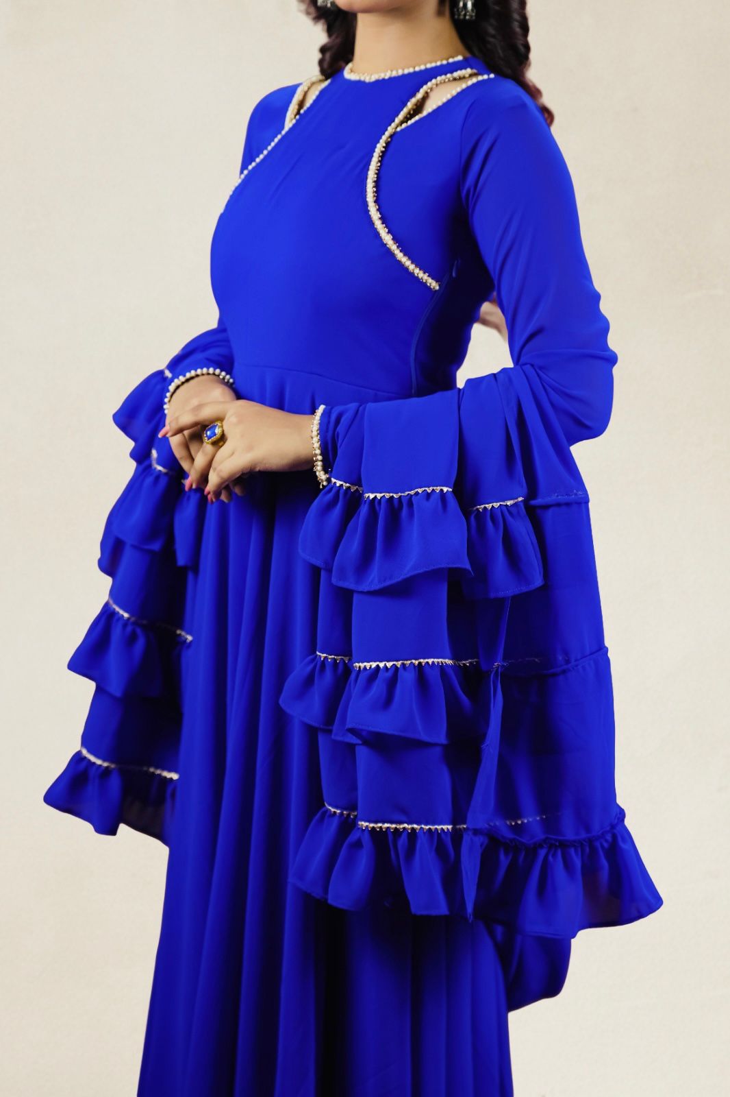 Royal Blue Flared Ruffle Anarkali