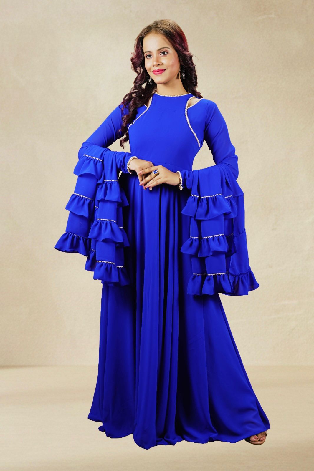 Royal Blue Flared Ruffle Anarkali