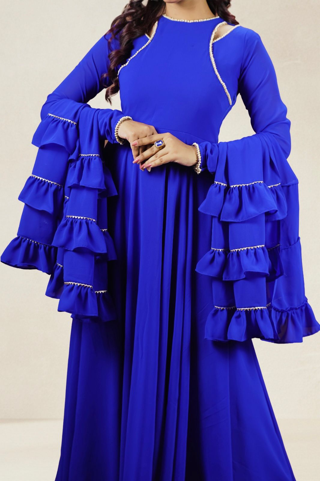 Royal Blue Flared Ruffle Anarkali