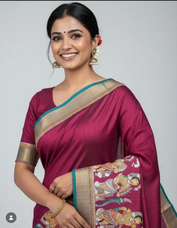 Nritya Kalamkari Tassel Saree – Maroon Edition